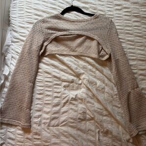 Beige Open-Knit Cropped Women's Sweater